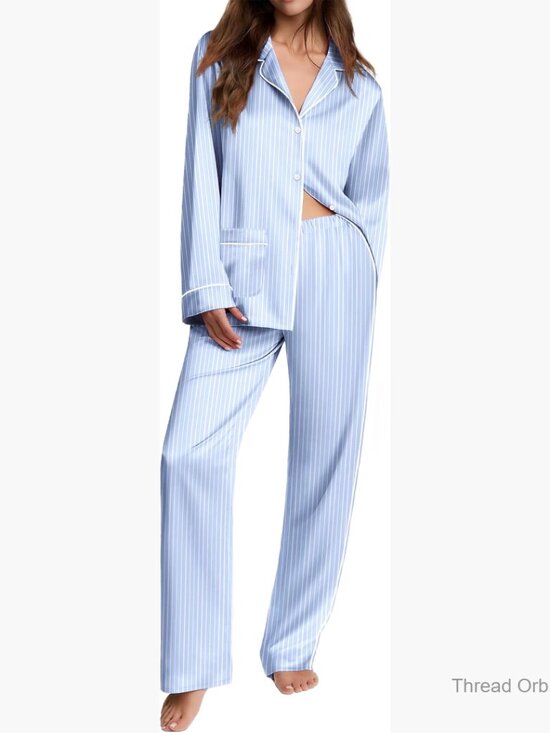 Other - Satin Silk Pajama Set Long Sleeve Button Down Lounge Wear XXL